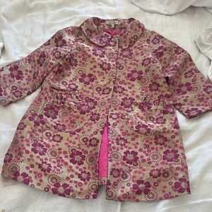 LOLA ET MOI Floral Pink and Tan girls PeaCoat 6/7